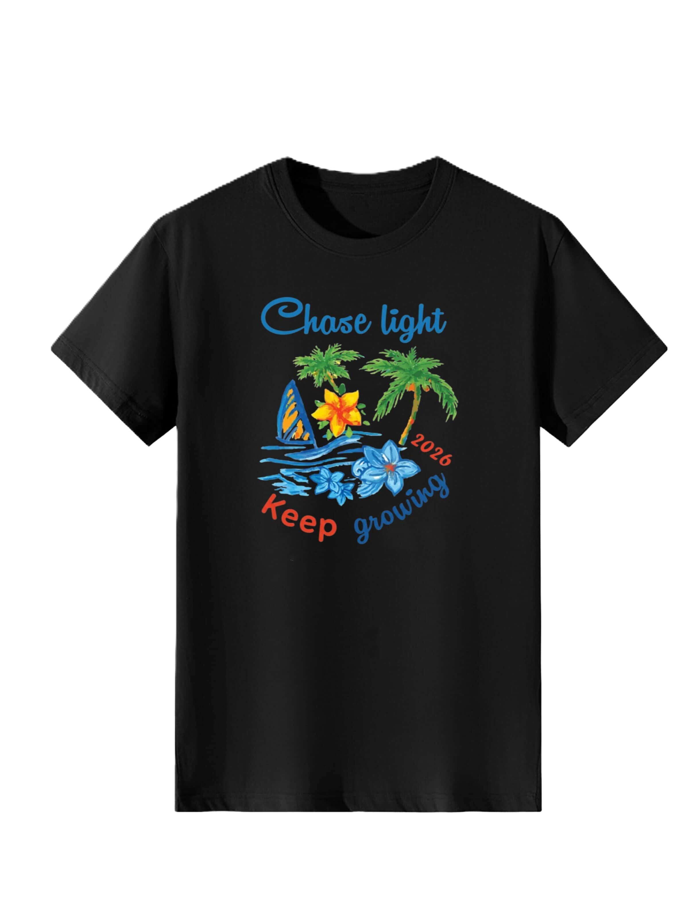 T-shirt 'Women Watercolor Tropical Island Print T-Shirt' LapaPlus en noir : devant