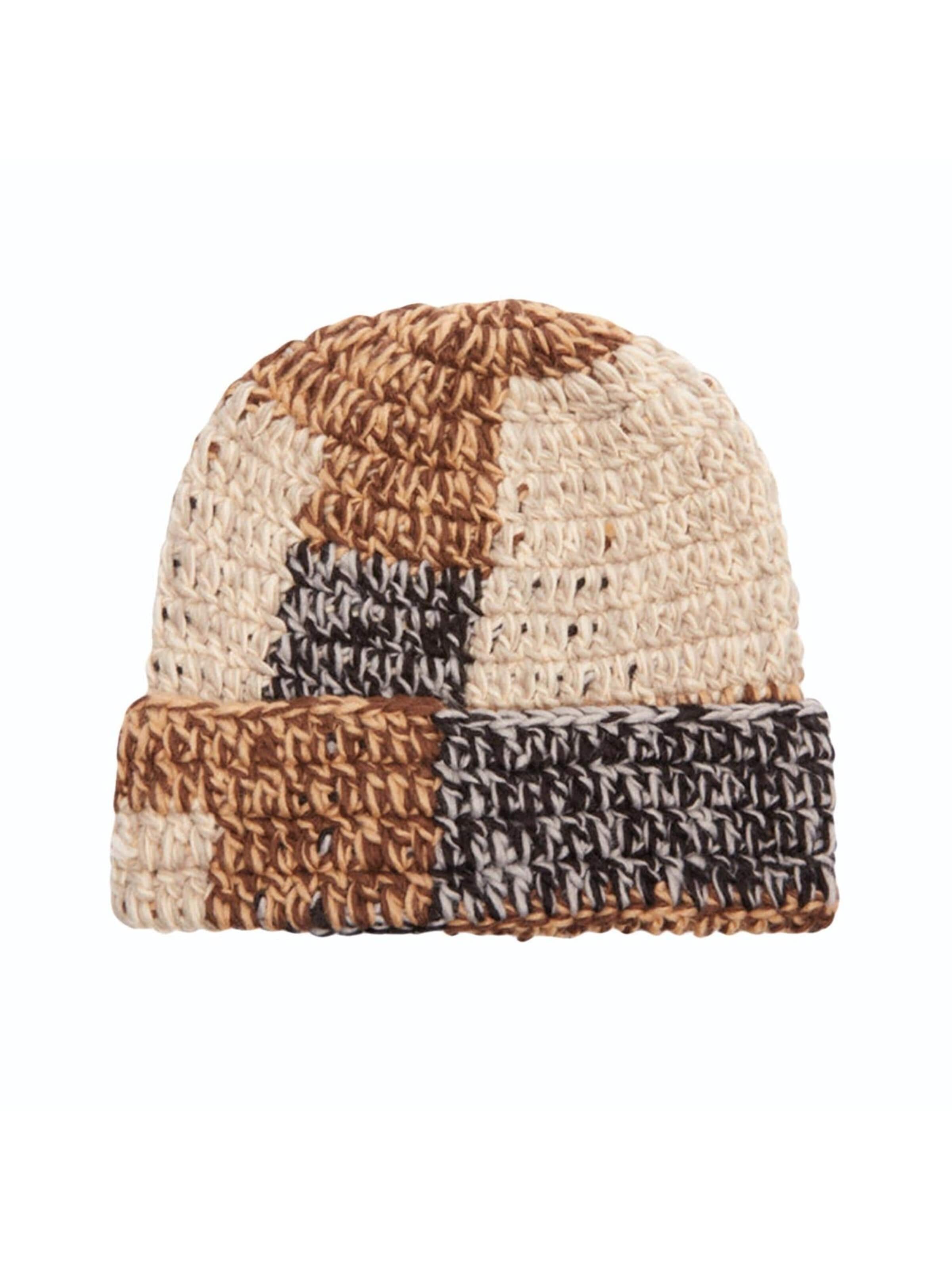 Bonnet 'Patchwork Rib Beanie Brown Multi' Obey en beige