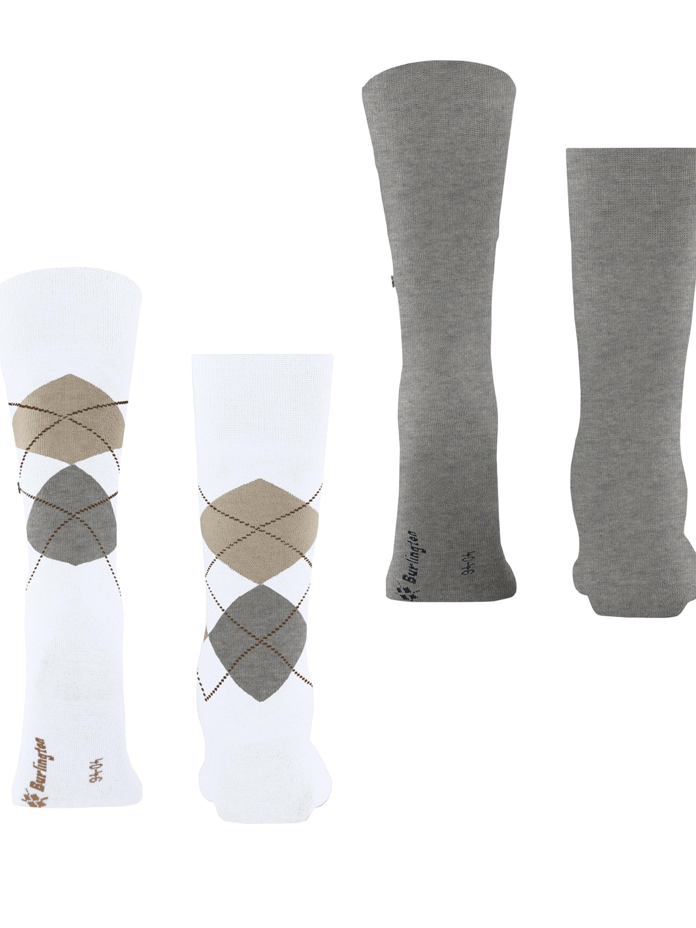 BURLINGTON Socks 'Everyday Argyle Mix 2-Pack' in White