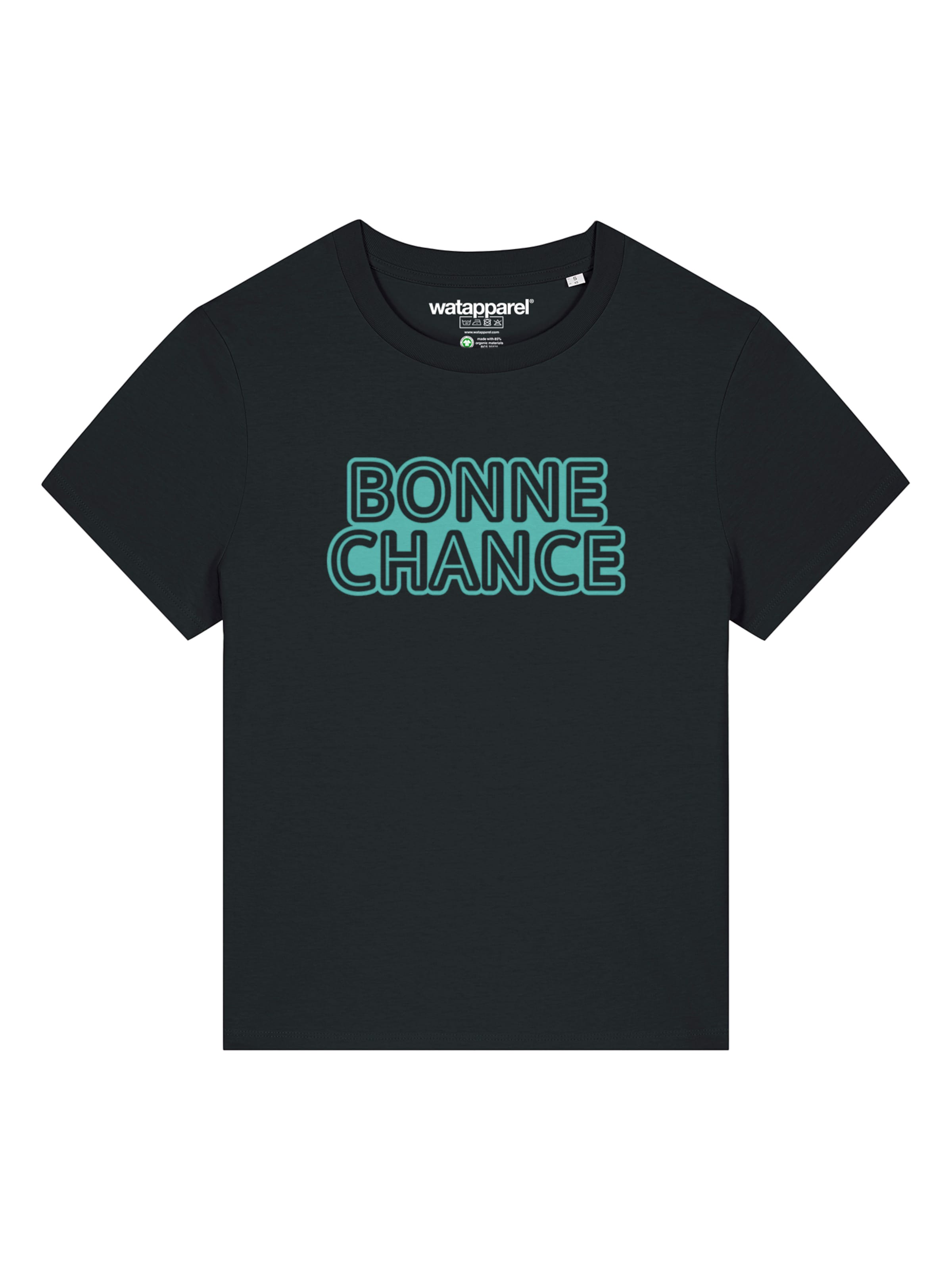 Maglietta 'Bonne Chance' Watapparel di colore giada / nero, Visualizzazione prodotti