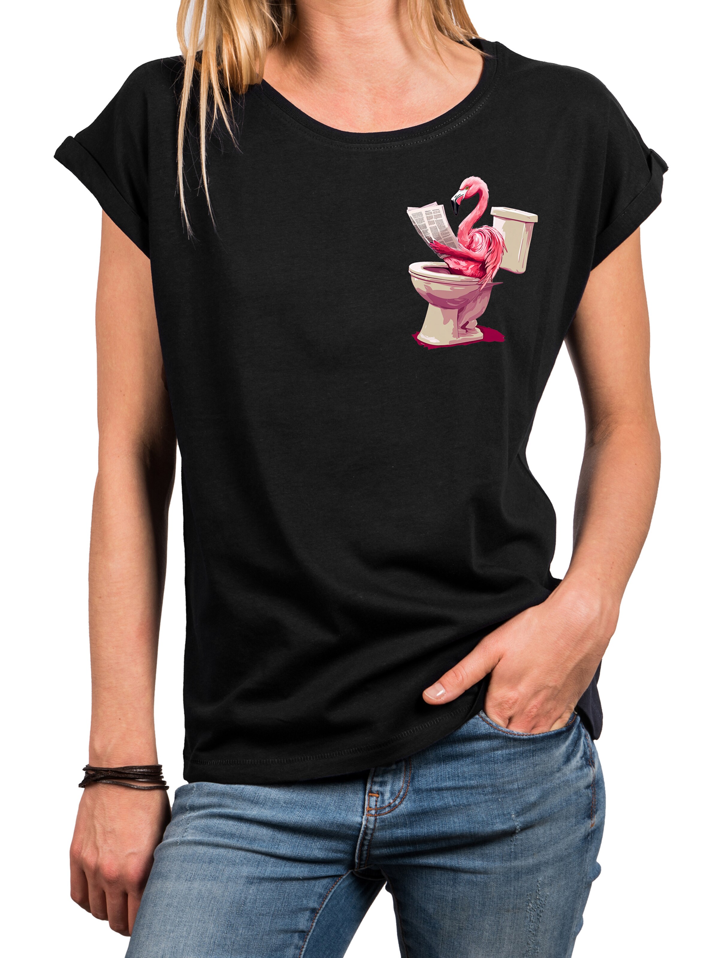 MAKAYA Shirt 'WC Flamingo' in Black