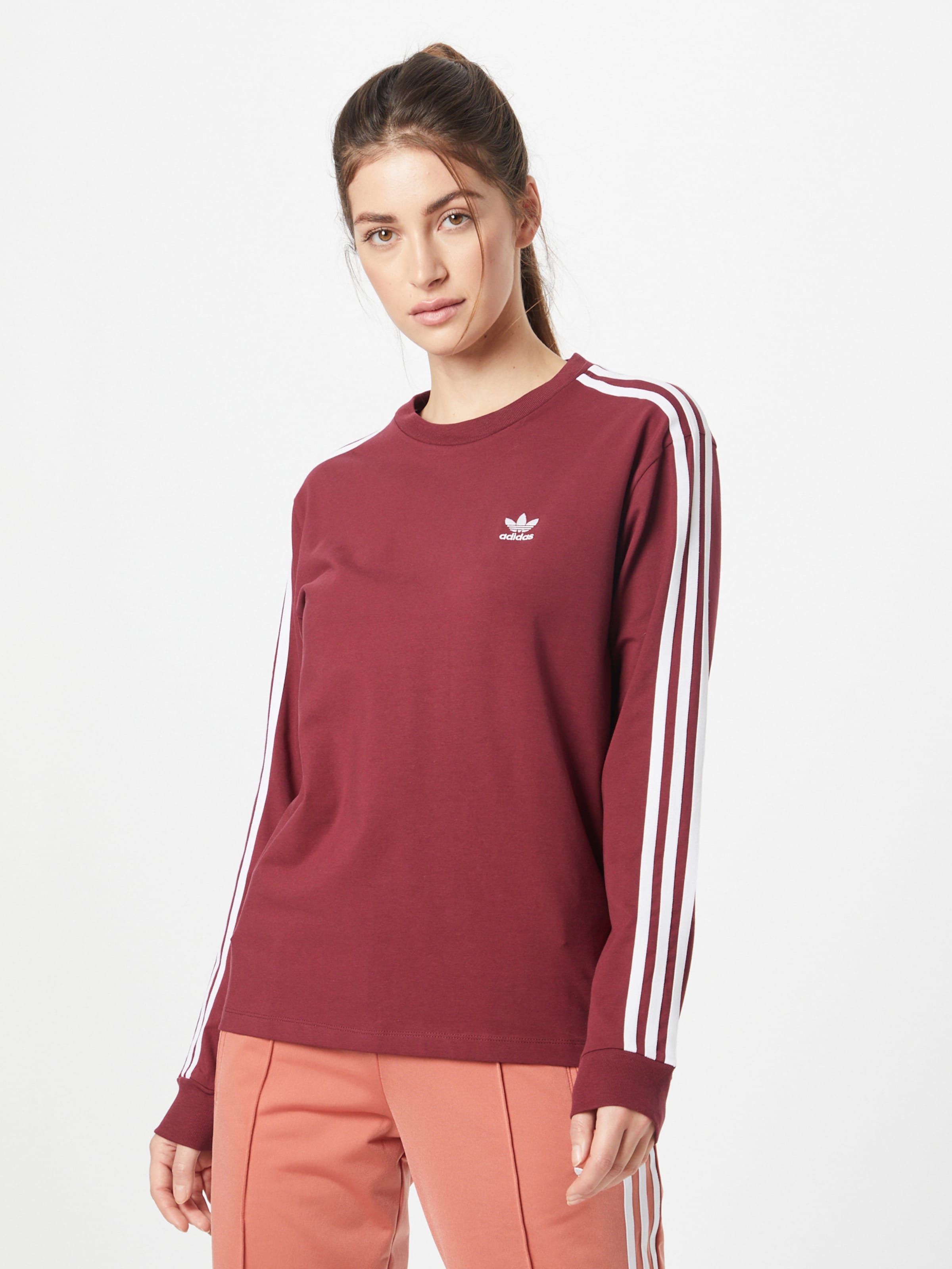 Adidas originals three stripe long sleeve top hot sale in burgundy