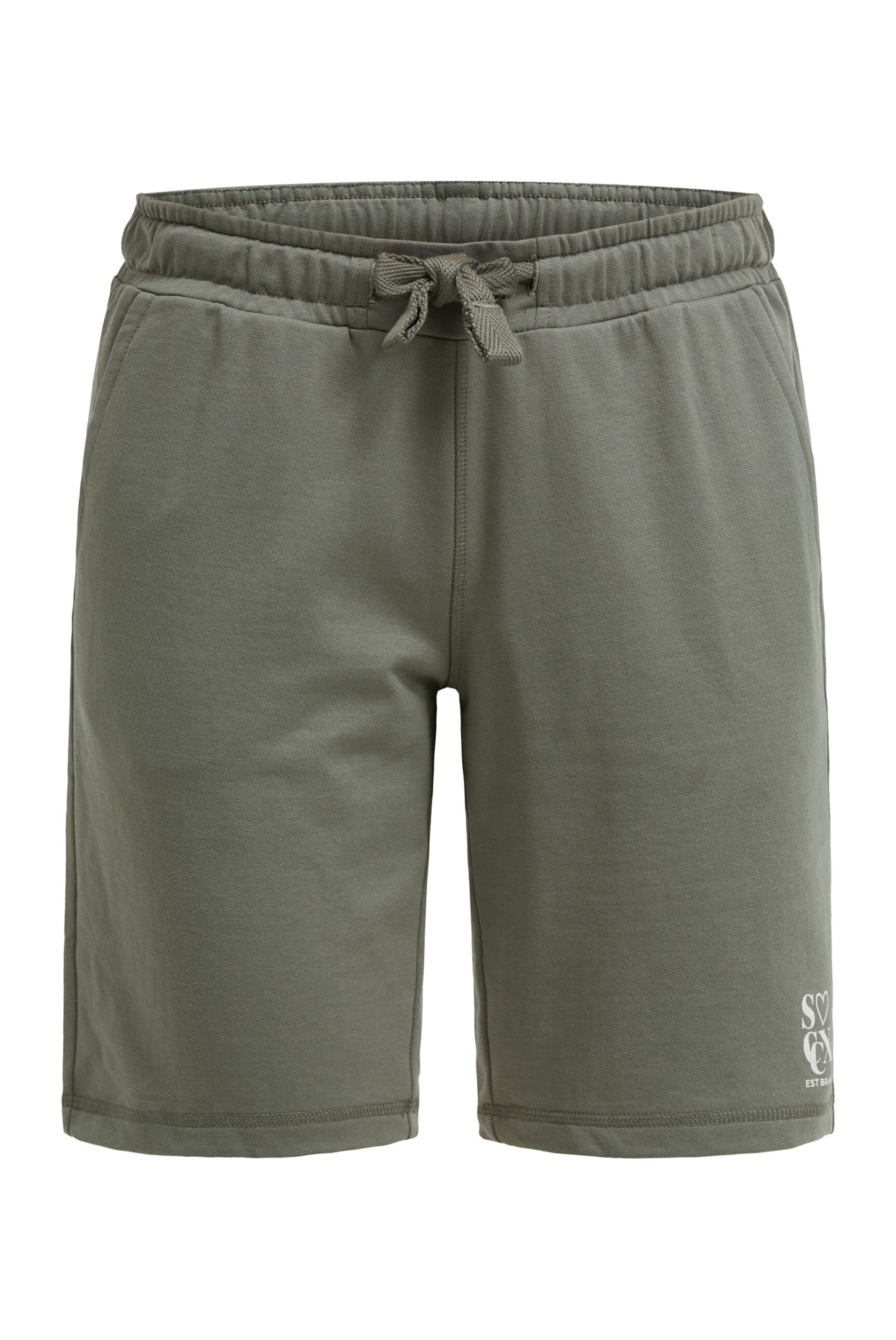 Soccx Regular Basic Sweatshorts mit Logo Print in Grün: Vorderseite