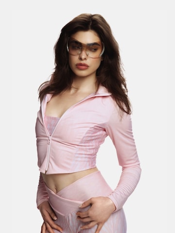 EKCENTRIK Athletic Zip-Up Hoodie in Pink