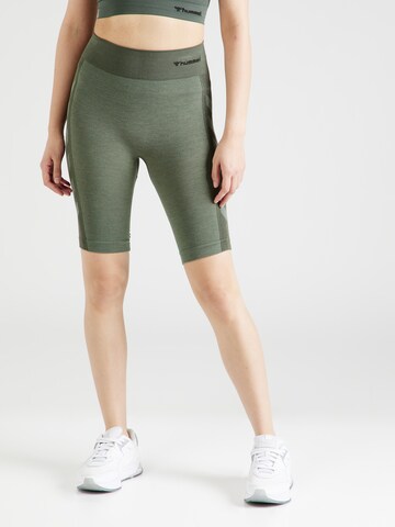 Hummel Skinny Sportbroek in Groen: voorkant