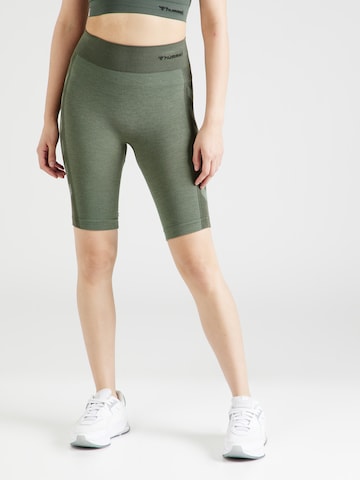 Skinny Pantalon de sport Hummel en vert : devant