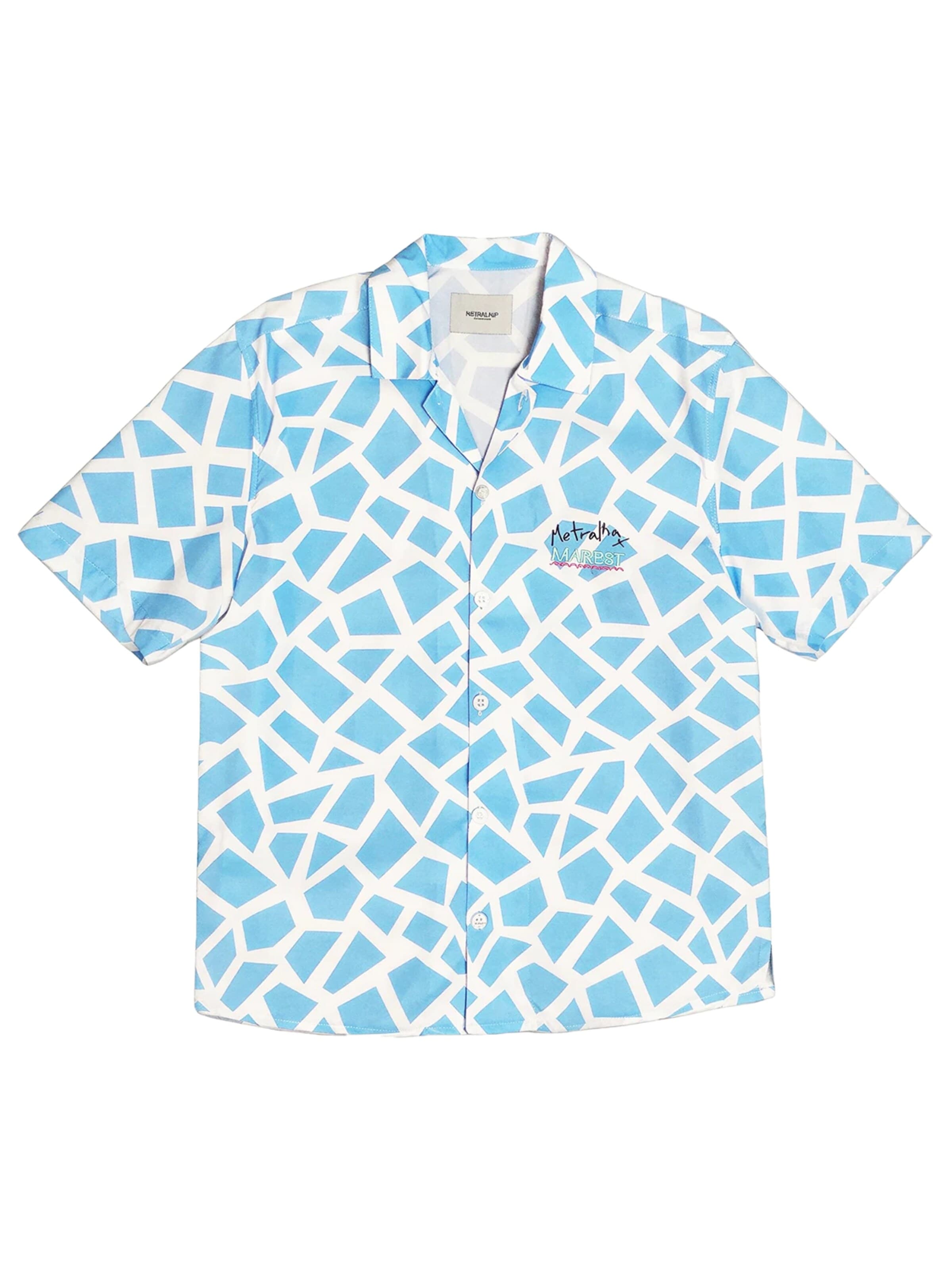 METRALHA Comfort fit Button Up Shirt 'Metralha x Marest Short Sleeve Shirt All Over Print (blue/white)' in Blue: front