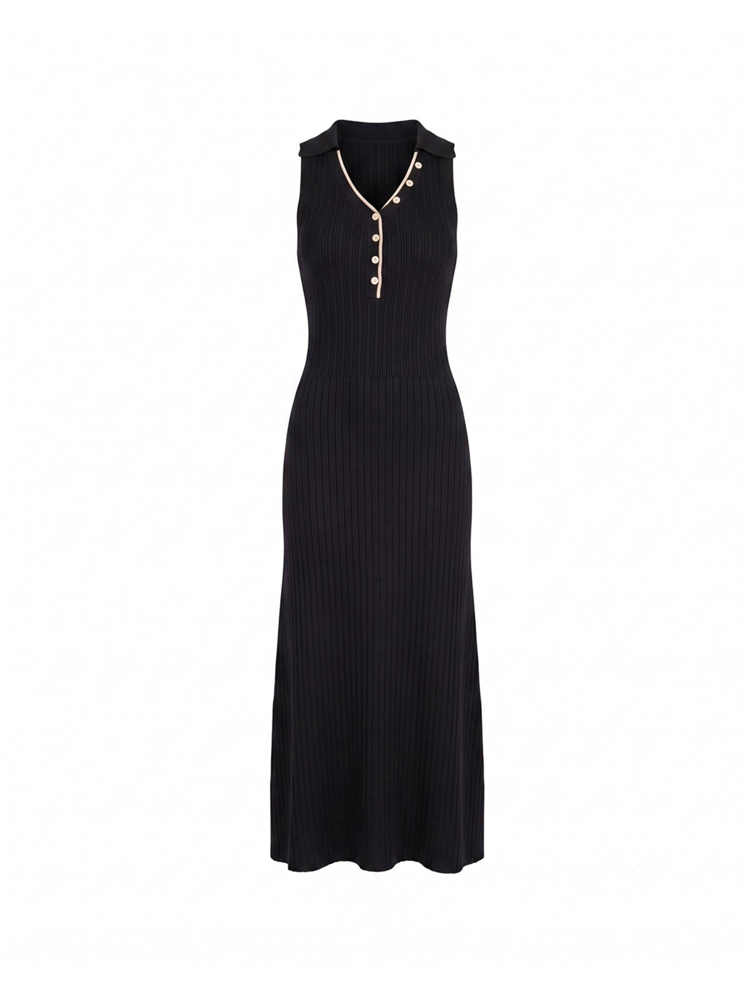 Abito in maglia 'Vestido de punto largo plisado sin mangas con botones (NEGRO)' di Tantra in nero: frontale
