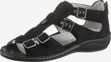 WALDLÄUFER Strap Sandals in Black: front