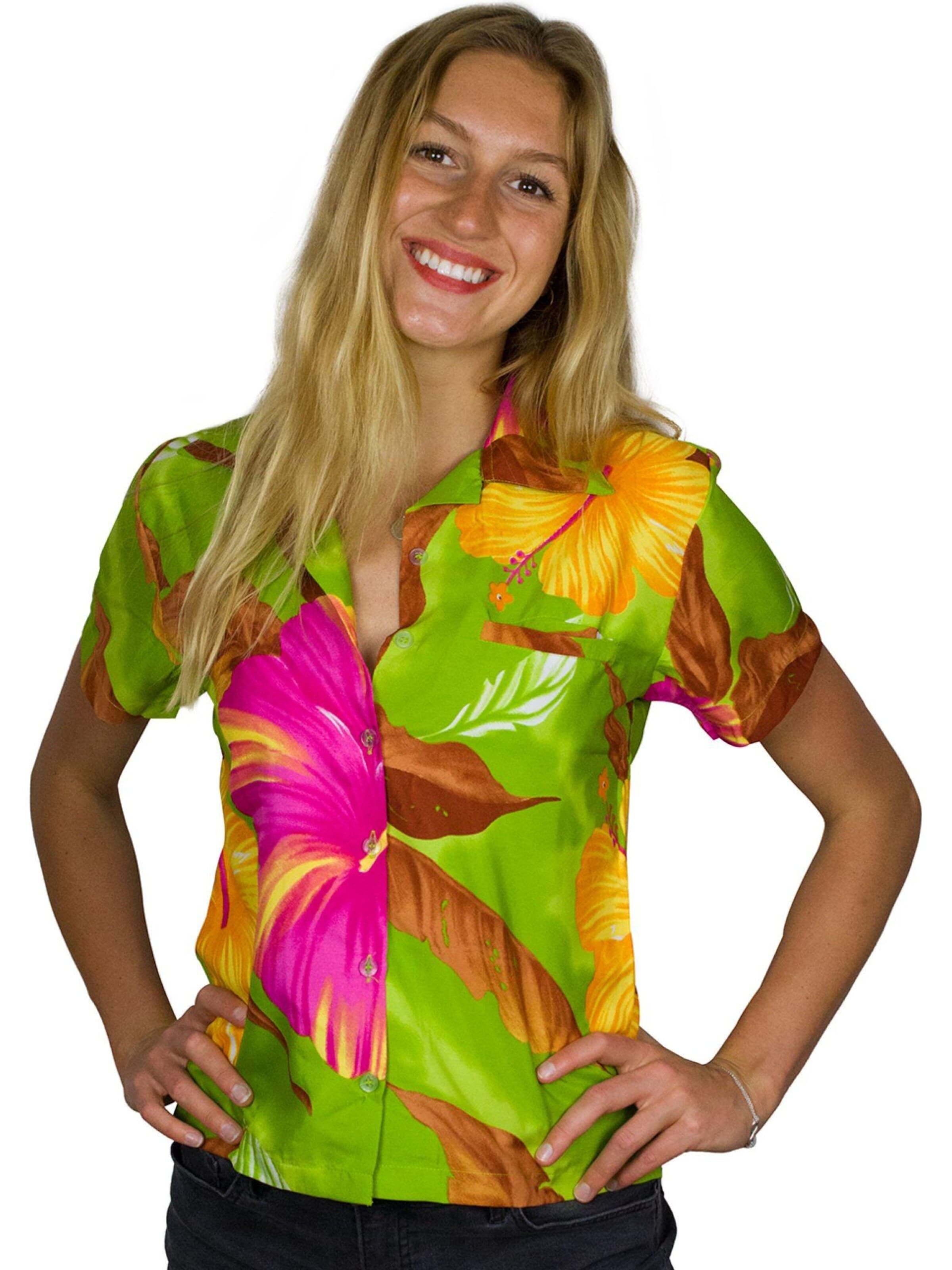 Camicia da donna 'Big Flower' di King Kameha in verde: frontale