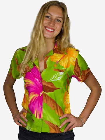 King Kameha Bluse 'Big Flower' in Grün: Vorderseite