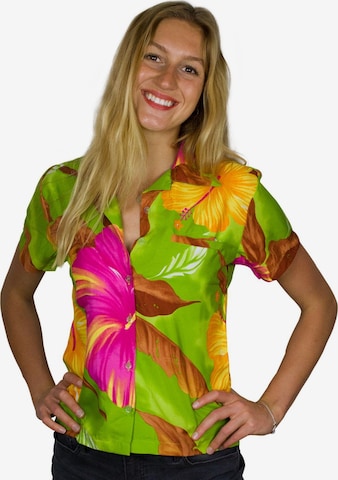 Camicia da donna 'Big Flower' di King Kameha in verde: frontale