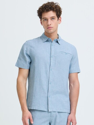 INDICODE JEANS Regular Fit Leinenhemd ' IDTropelo ' in Blau: Vorderseite