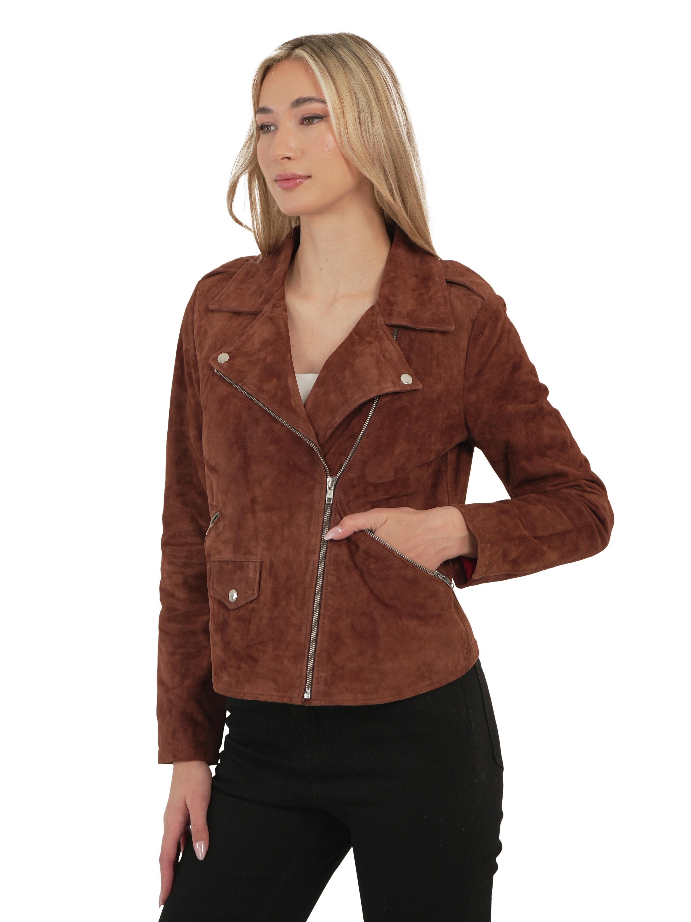 Chic and Clicks - Chaqueta de entretiempo 'Camel Suede' en marrón