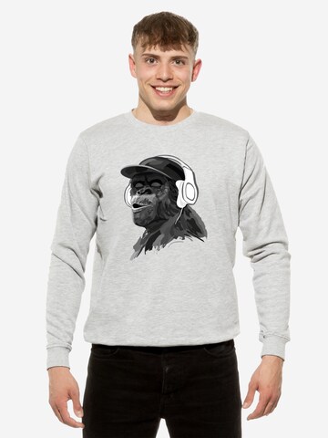 Cotton Prime Sweatshirt 'Monkey mit DJ-Kopfhörer' in Grijs: voorkant