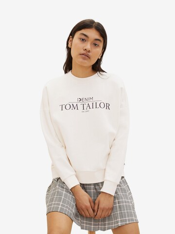 TOM TAILOR DENIM Sweatshirt in White: front