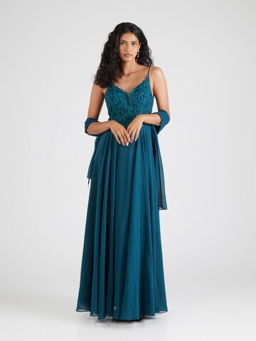 Robe de soirée mascara en bleu : devant