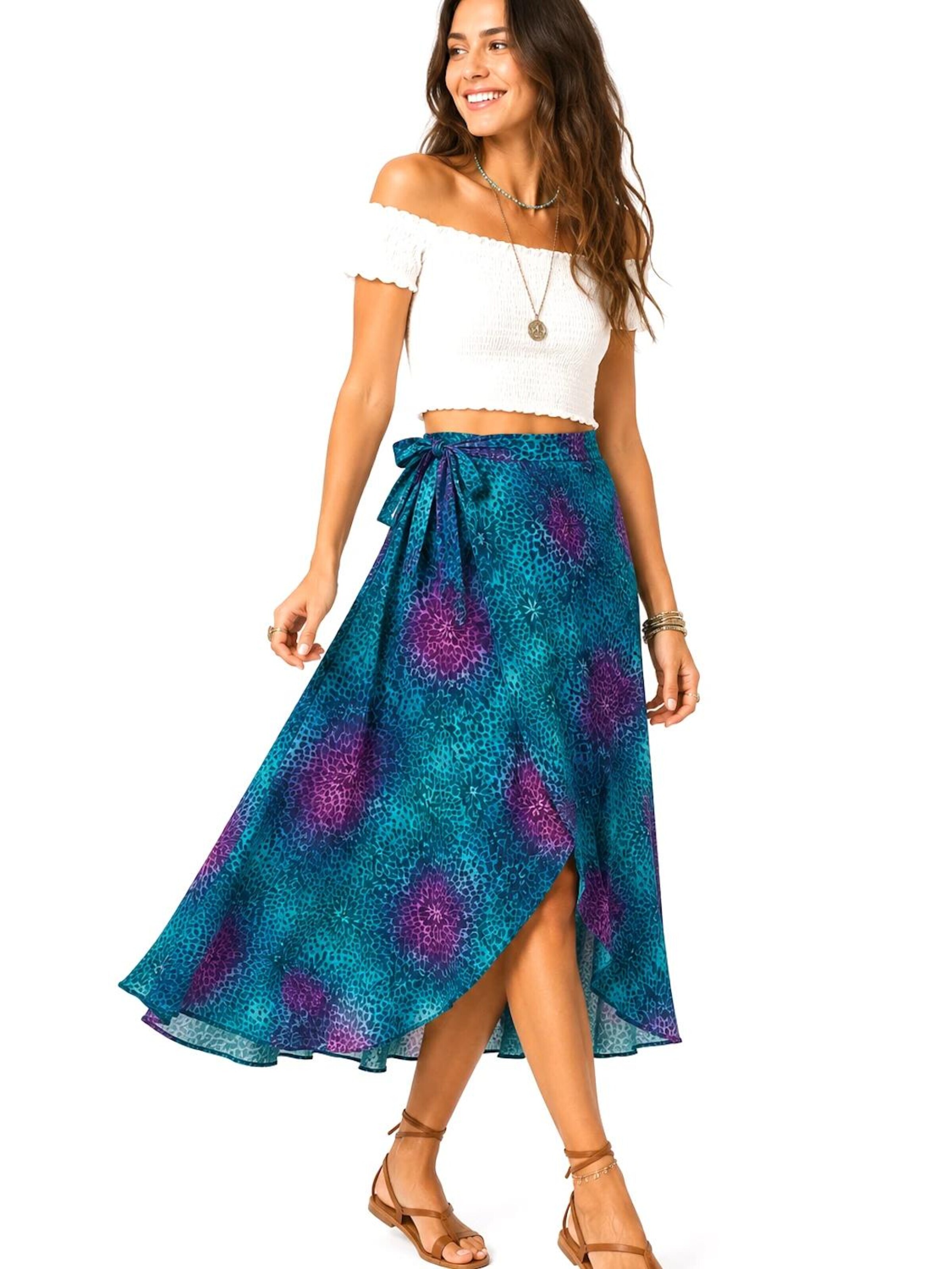 Sophia Pirrera Kjol 'Batik Print Wrap Midi Skirt' i grön: framsida