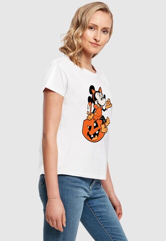 ABSOLUTE CULT Shirt 'Minnie Mouse - Halloween Cat On Pumpkin' in Weiß