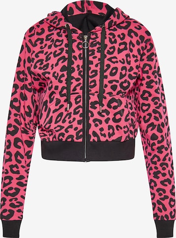 swirly Zip-Up Hoodie in Pink: front