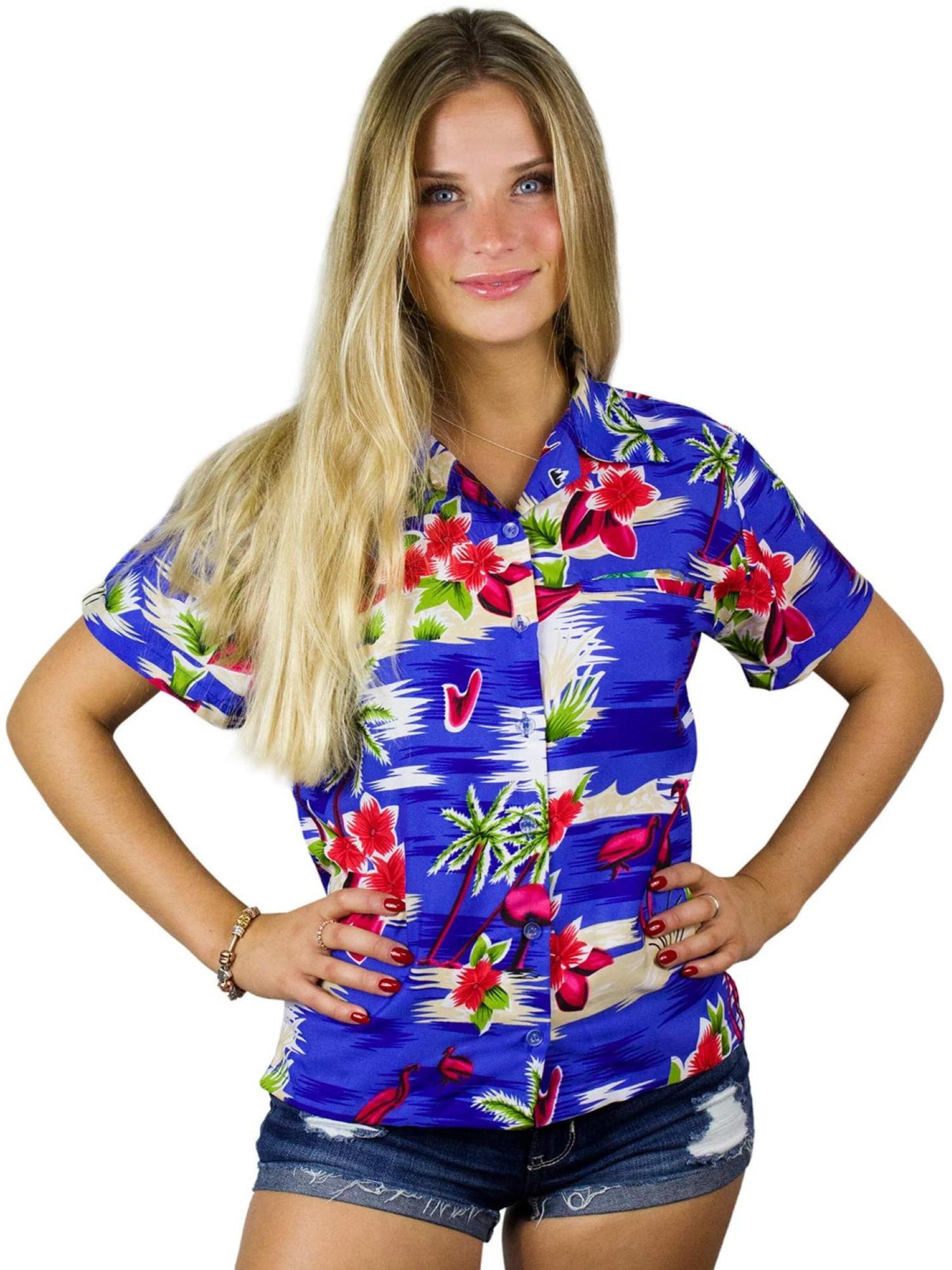 Camicia da donna 'Flamingos' di King Kameha in blu: frontale
