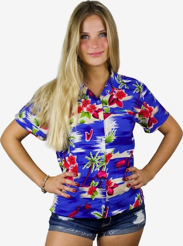 Camicia da donna 'Flamingos' di King Kameha in blu: frontale