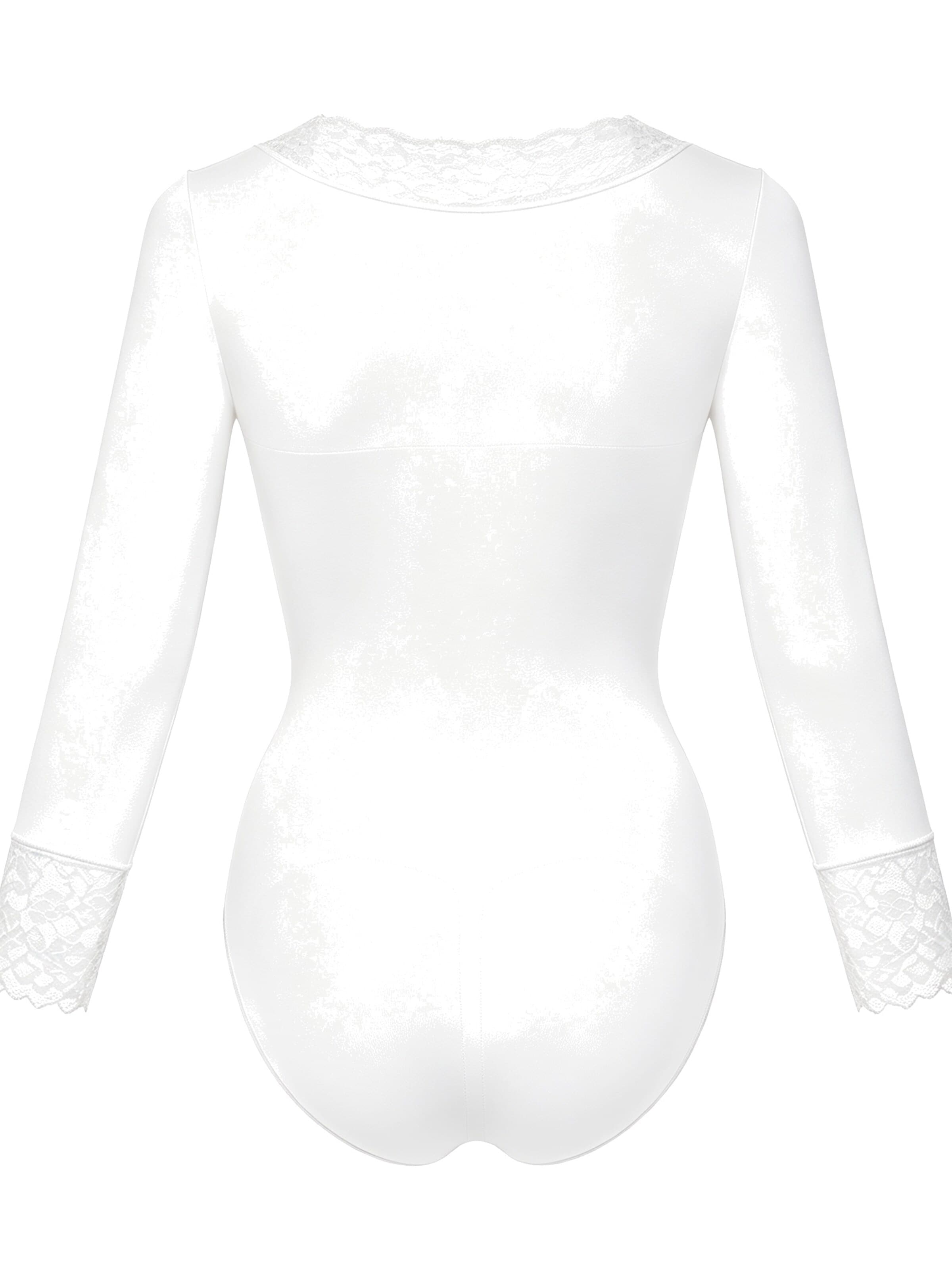 cfab - Body moldeador 'Clean Longsleeve V-Neck with Lace Sculpting Bodysuit with Slip' en blanco
