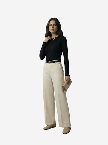 My fashion - Perna larga Calças com vincos em bege