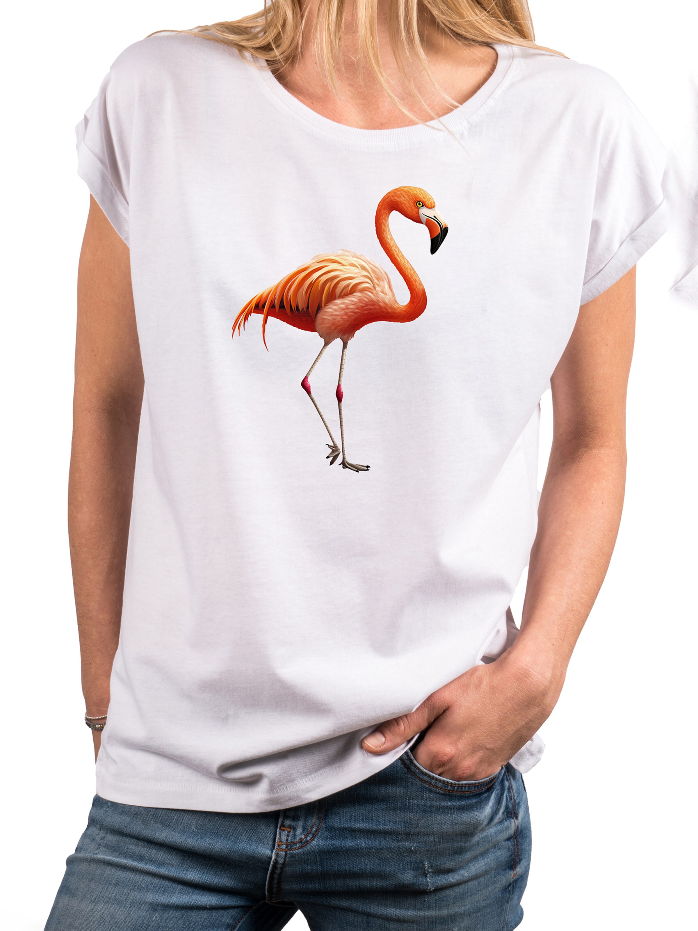 MAKAYA Shirt 'Flamingo' in White