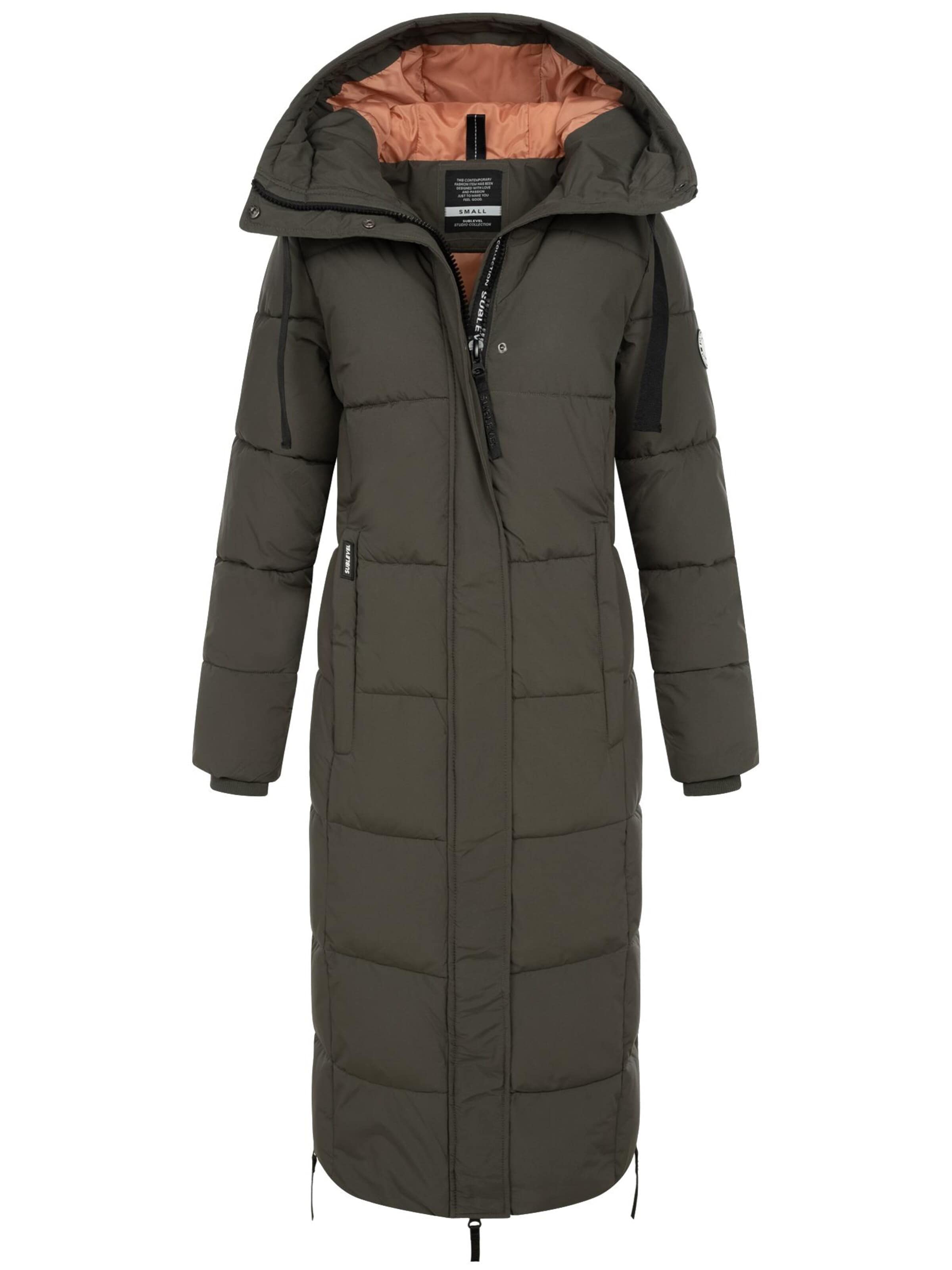 Sublevel Winter Jacket 'Damen Winter Jacke Mantel Parka Steppjacke Steppmantel Extra Lang 124' in Green: front