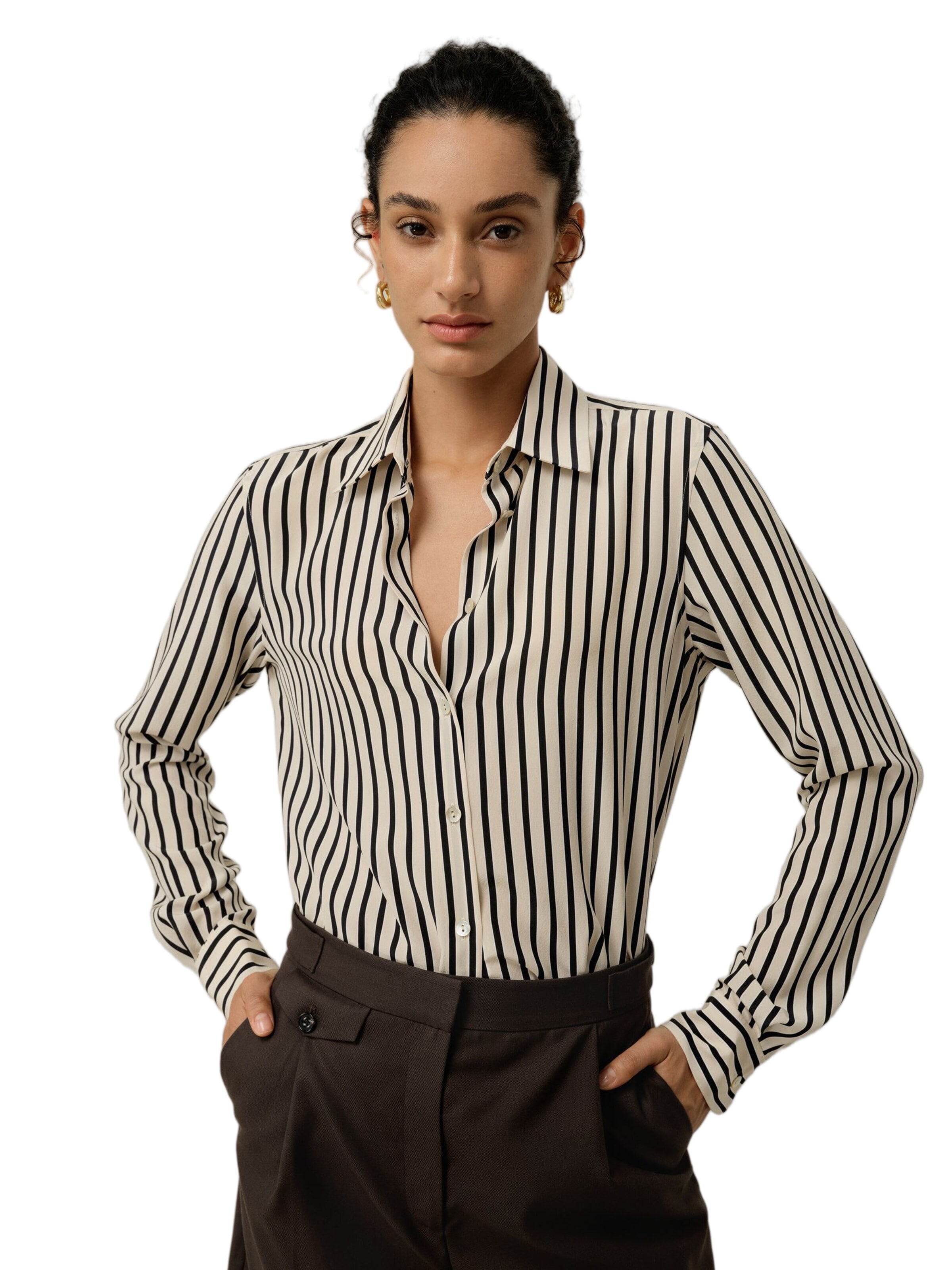 Lilysilk Blouse 'Gestreiftes Seidenbluse' in Beige