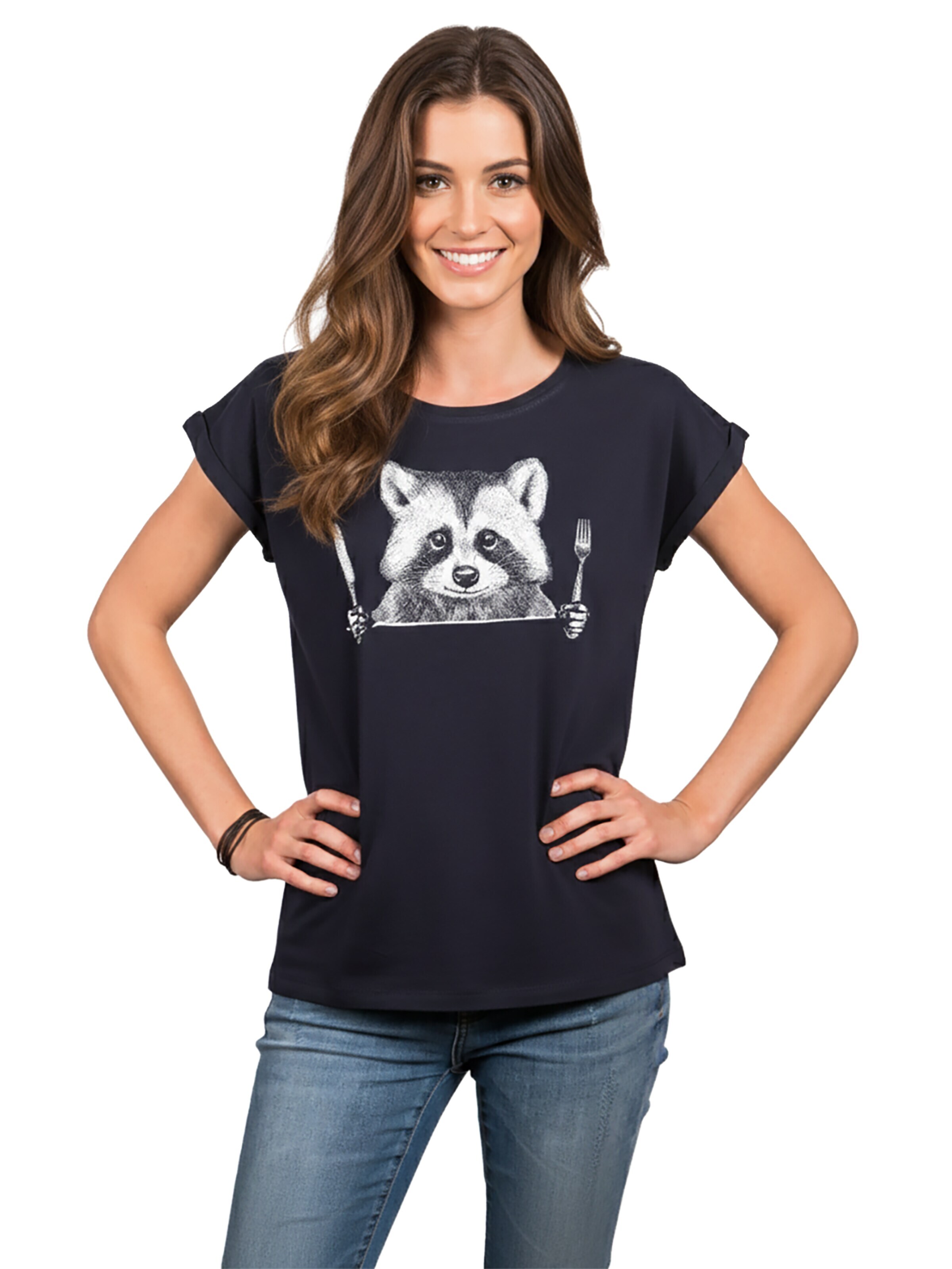MAKAYA Shirt 'Waschbär Gabel' in Blue: front