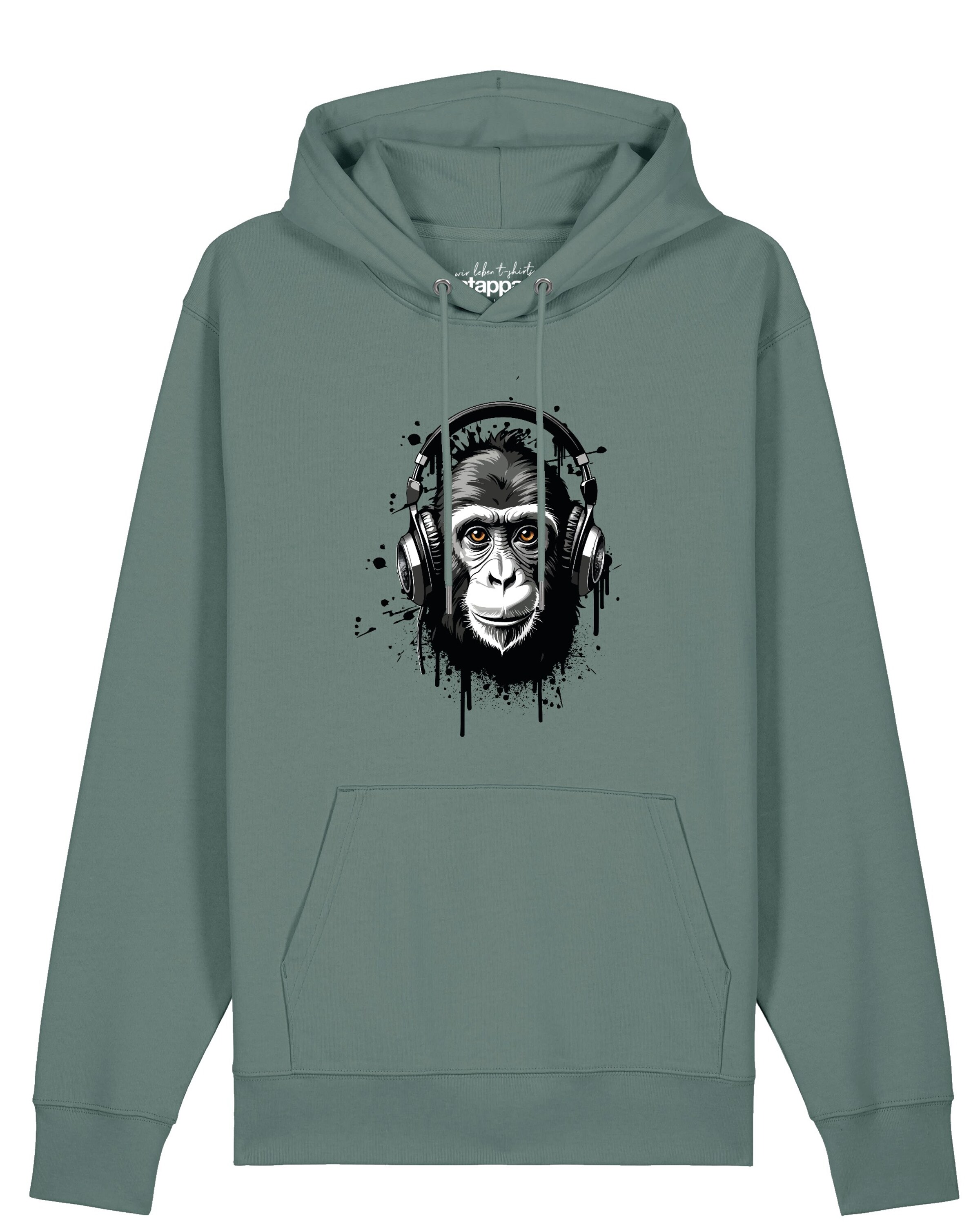 Felpa 'Affe Hört Musik' di Watapparel in verde: frontale