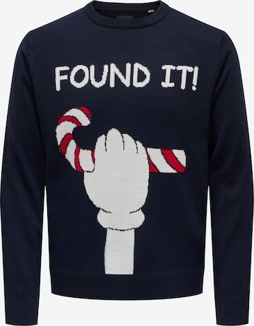 Only & Sons Sweater 'XMAS' in Blue: front