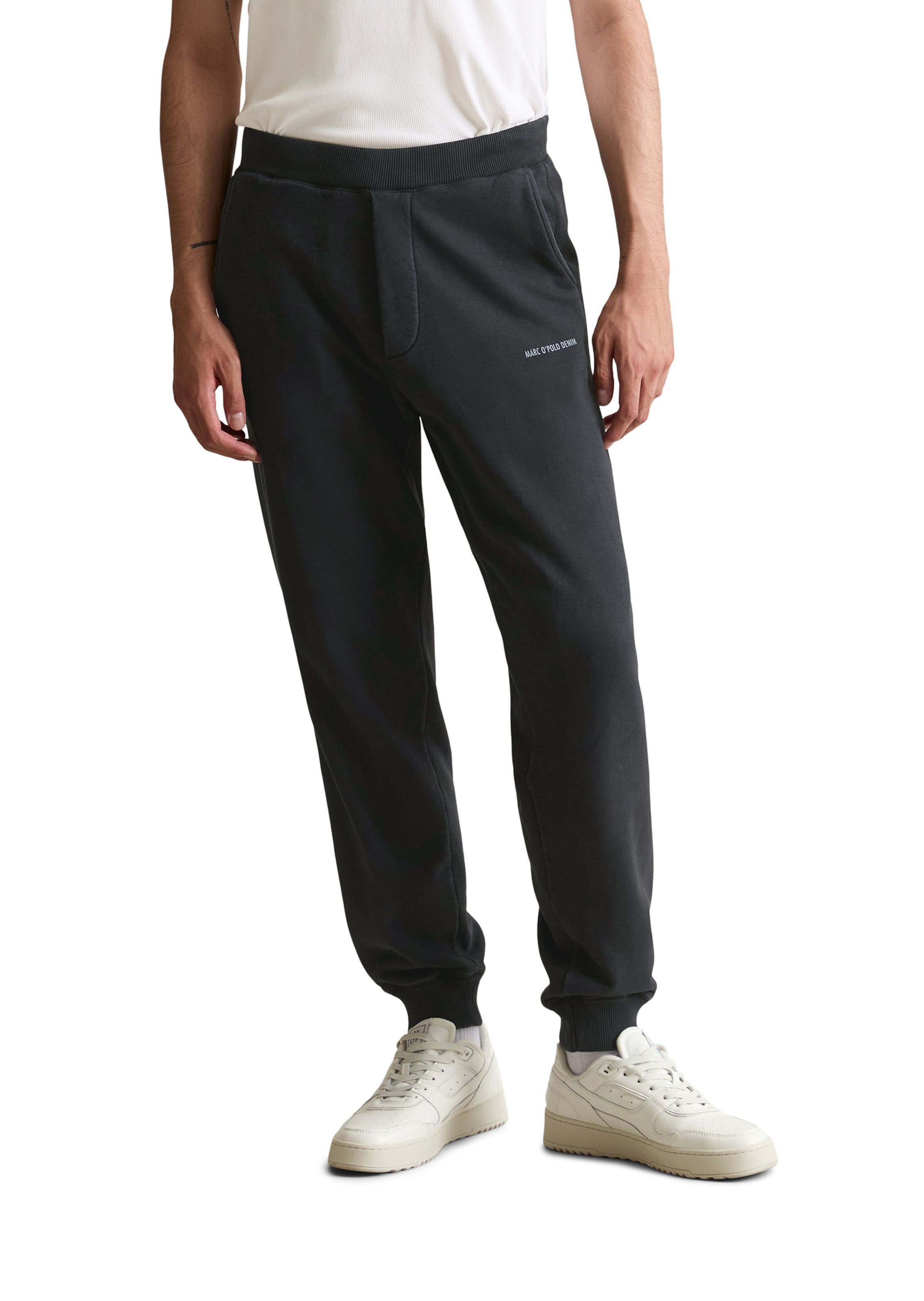 Marc O'Polo DENIM Tapered Trousers in Black: front