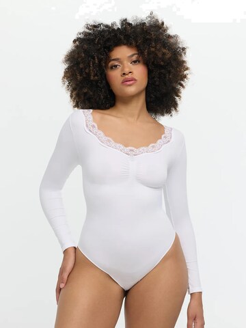cfab - Body modelador 'Lace Bodysuit Sculpting Shapewear Longsleeve mit Slip' em branco