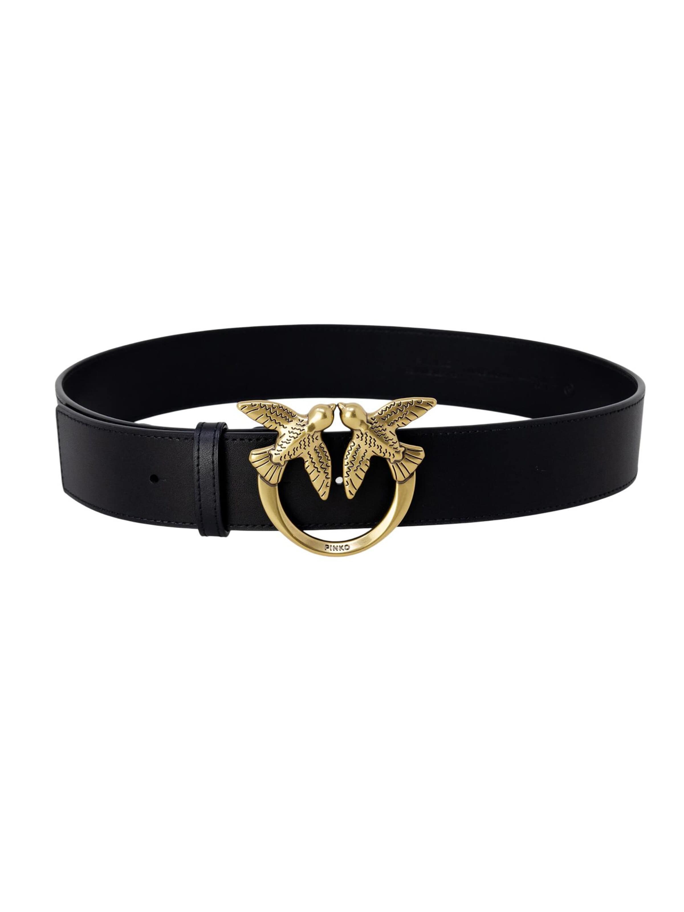 PINKO Riem 'ALTA LOVE BIRDS IN PELLE' in Zwart: voorkant
