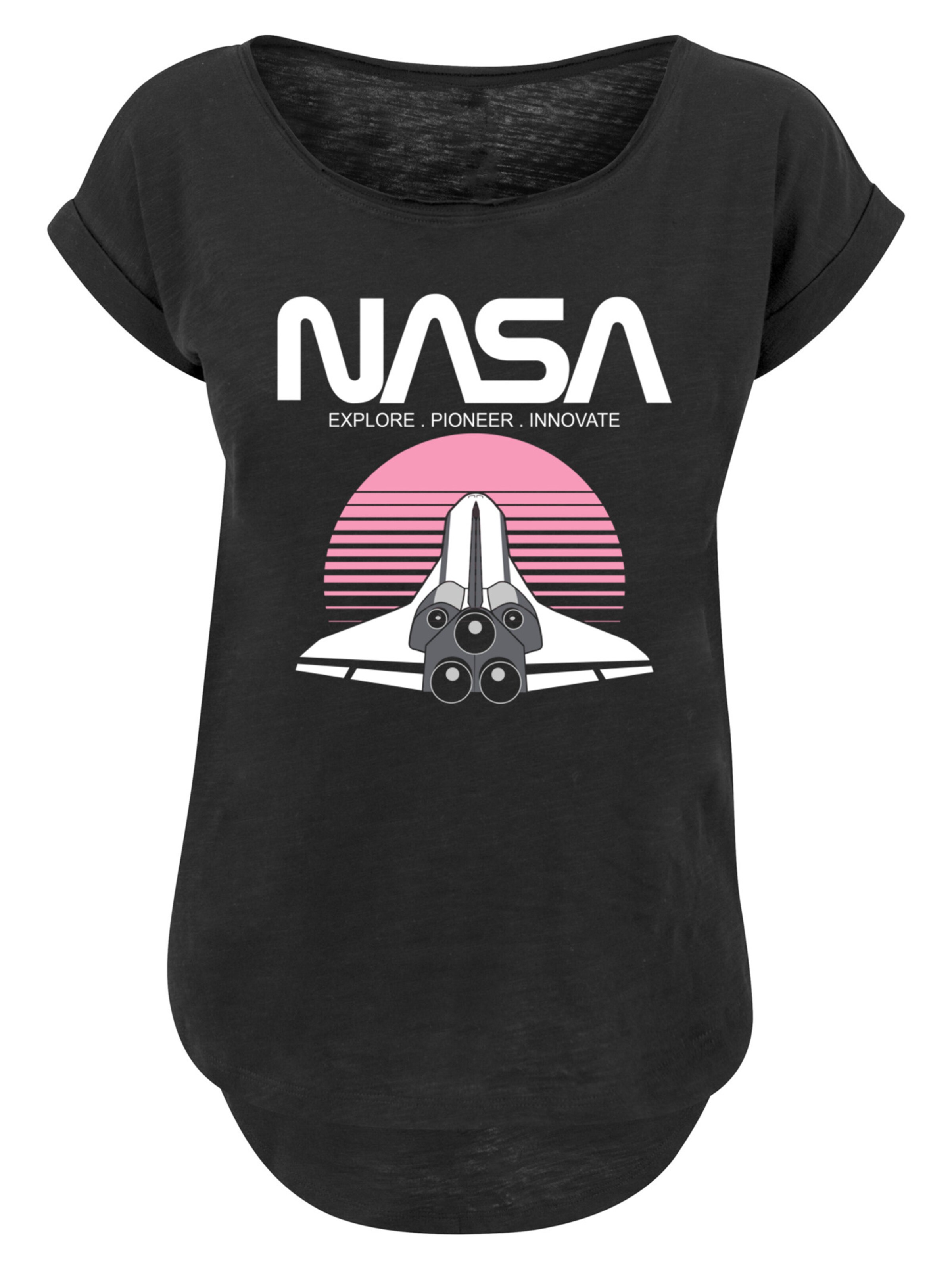 F4NT4STIC T-Shirt 'NASA Space Shuttle Sunset' in grau / pink / schwarz / weiß, Produktansicht