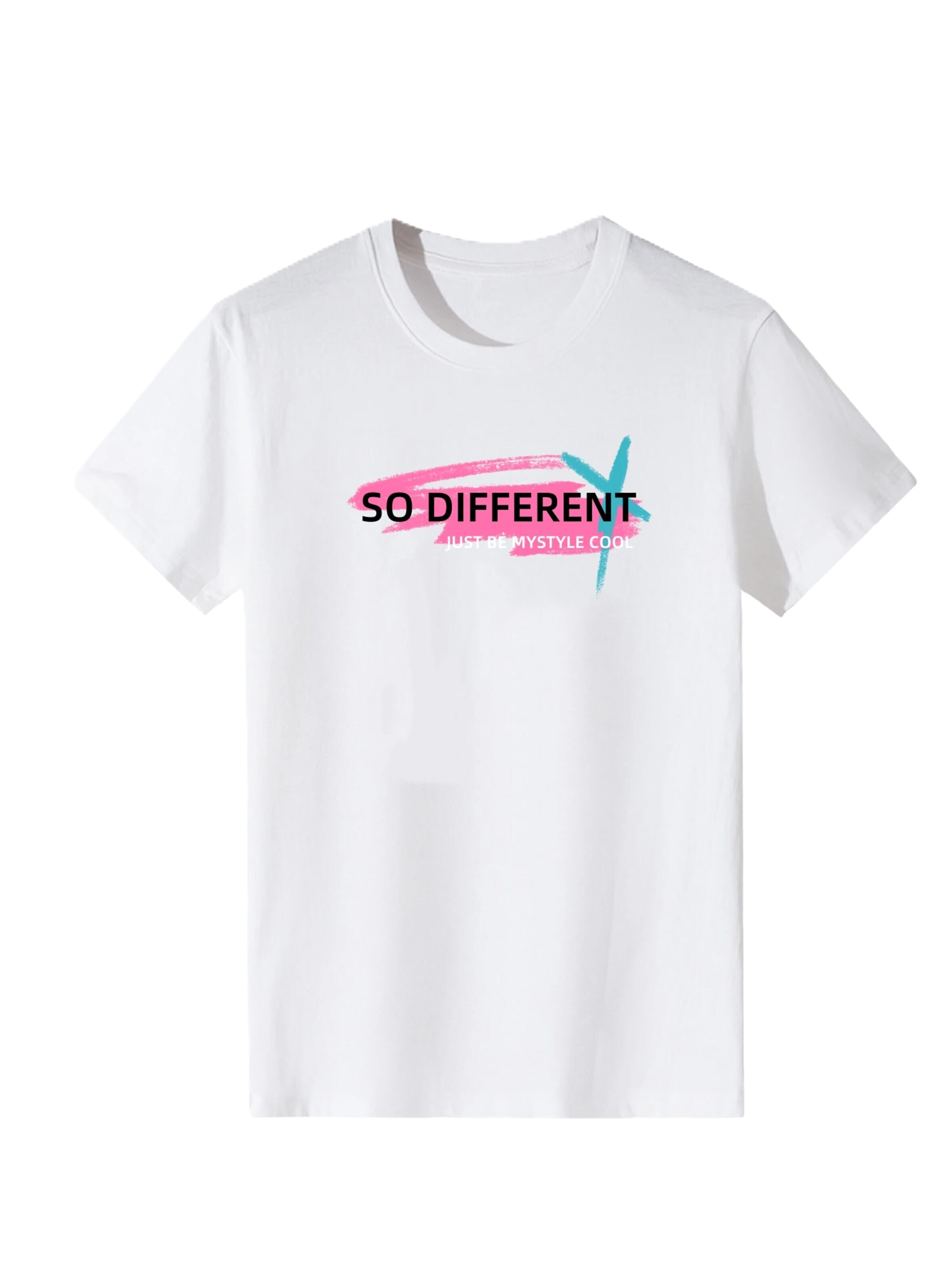 T-shirt 'Women Pink & Cyan Brush Stroke Slogan Print T-Shirt' LapaPlus en blanc : devant