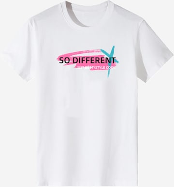 T-shirt 'Women Pink & Cyan Brush Stroke Slogan Print T-Shirt' LapaPlus en blanc : devant