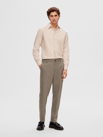 SELECTED HOMME Regular Bundfaltenhose in Braun