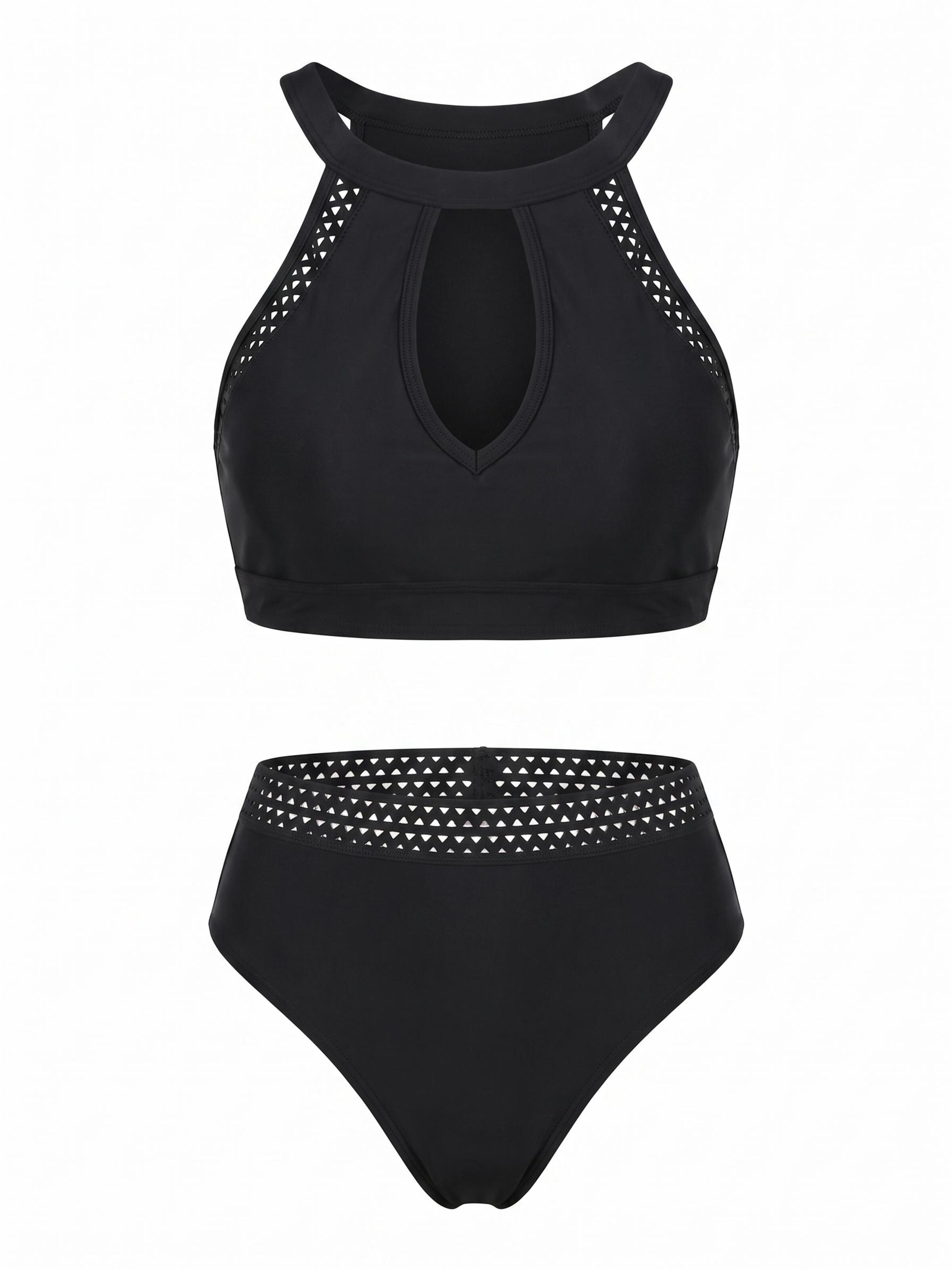 Cupshe High neck Bikini 'Cutout' in Black: front