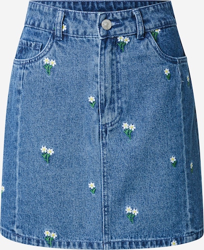 PIECES Suknja 'PCFreia' u plavi traper / žuta / travnato zelena / bijela, Pregled proizvoda