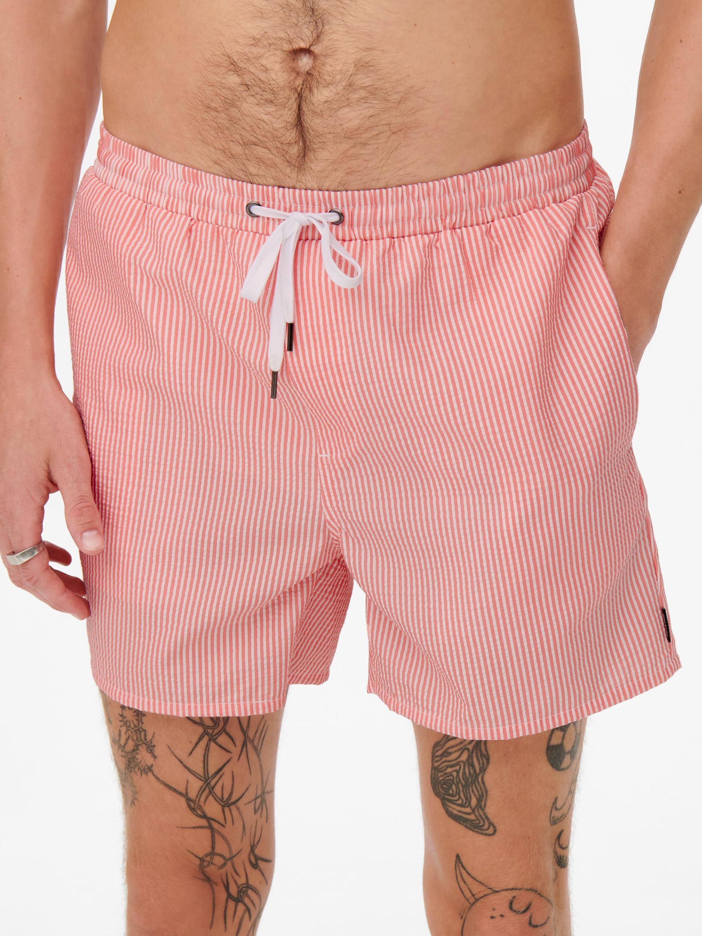 Männer Bademode Only & Sons Badeshorts 'Ted' in Altrosa, Weiß - GH30936