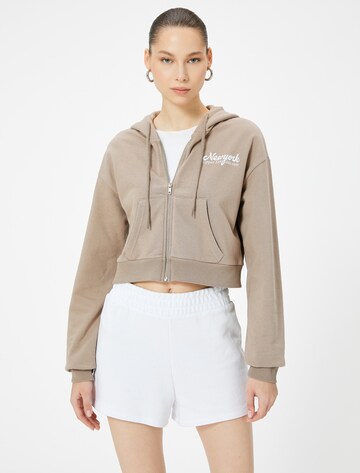 Koton Zip-Up Hoodie in Brown: front