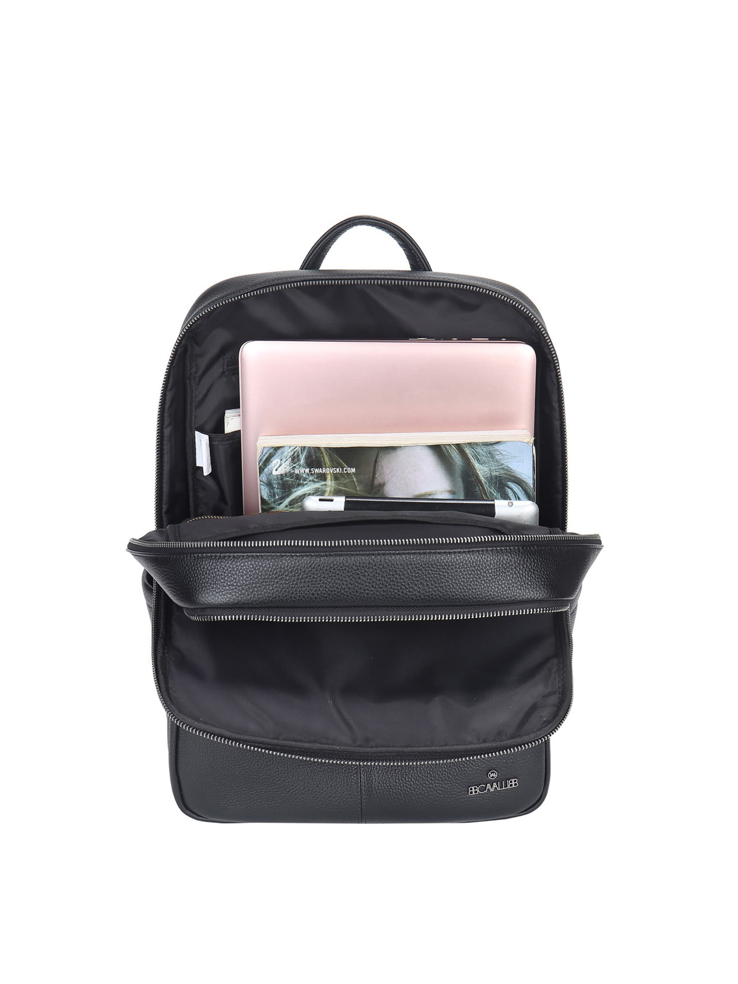 Zaino 'Zaino Unisex Vera Pelle - Chiusura Zip, Tasche Multiple, Manico Pelle' di B. Cavalli in nero