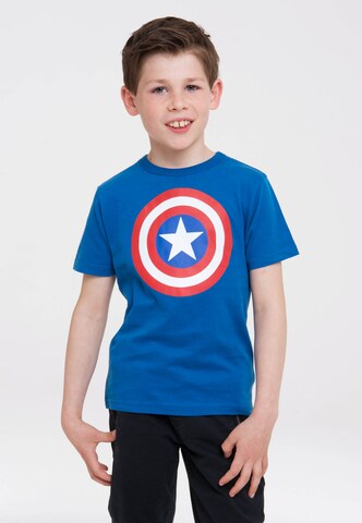 LOGOSHIRT Shirt 'Marvel Comics' in Blauw: voorkant