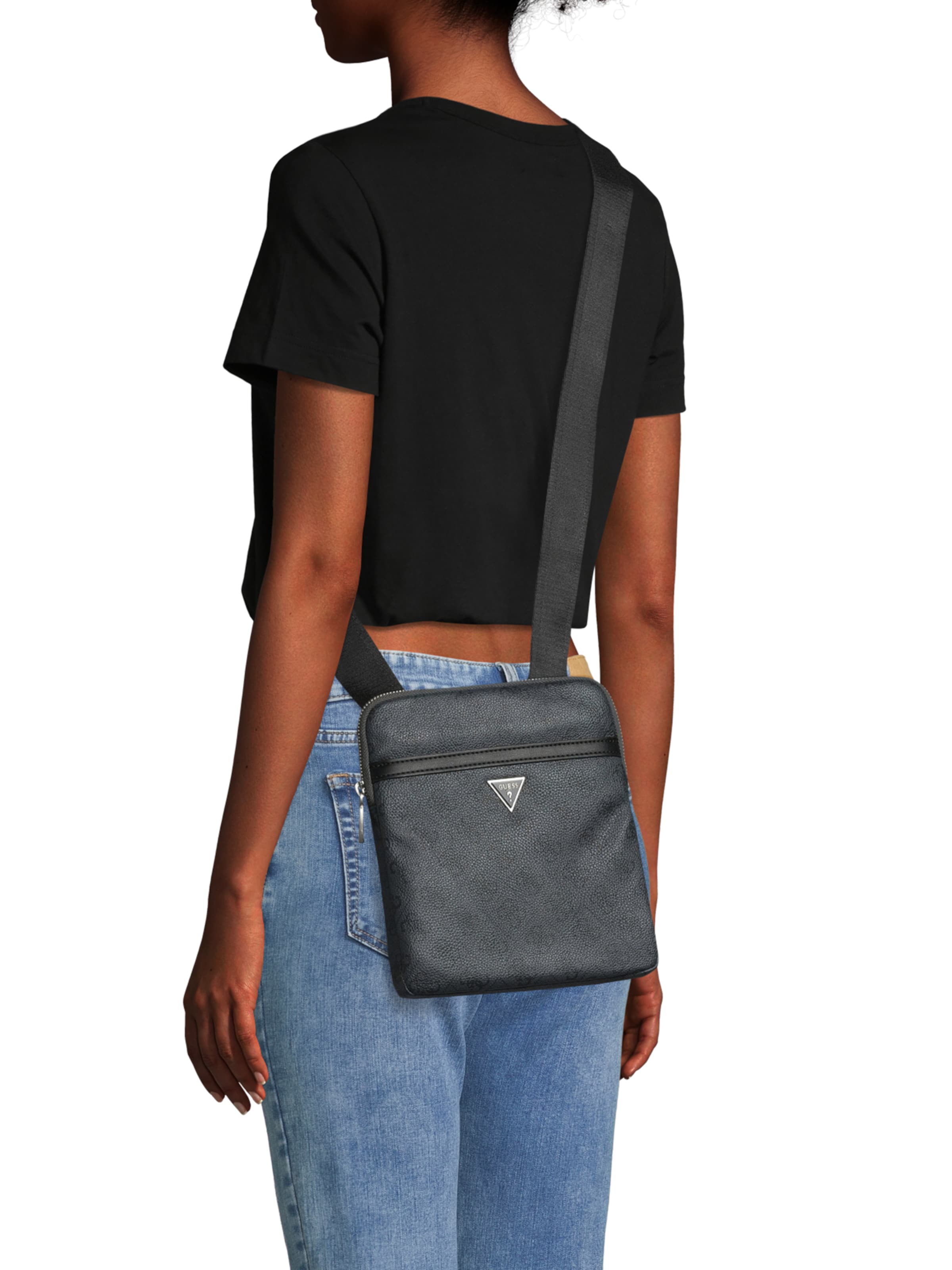 GUESS - Mala de ombro 'MILANO CROSSBODY FLAT' em cinzento