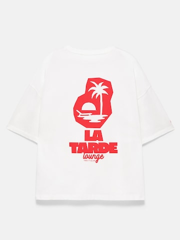 Pull&Bear Тениска 'LA TARDE' в бяло