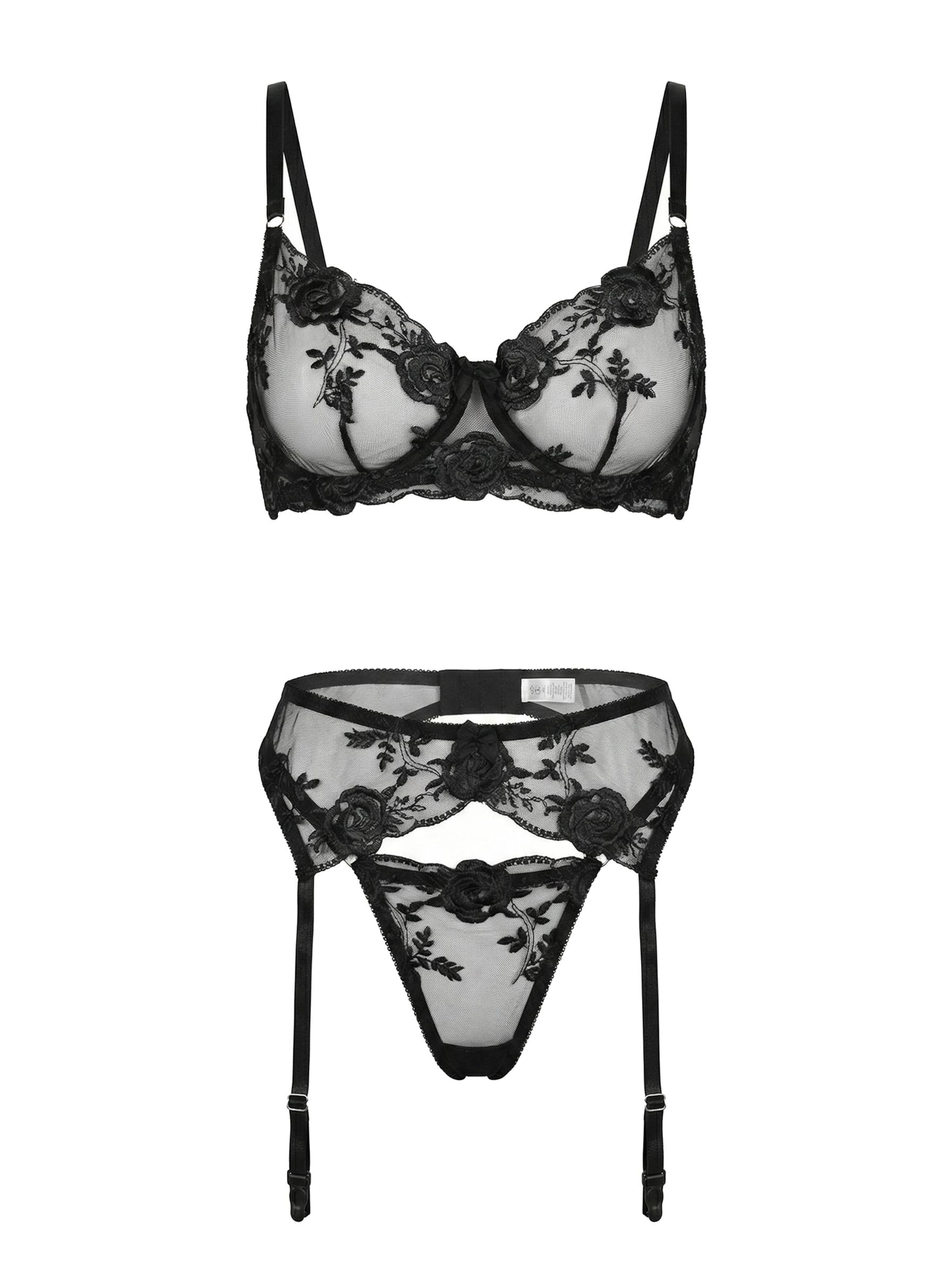 L.BEV Bustier Wäsche-Sets 'Fiamma Nera' in Schwarz: Vorderseite